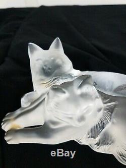 Lalique Happy And Heggie Cat Frosted Clear Crystal Glass Figurine 6.5