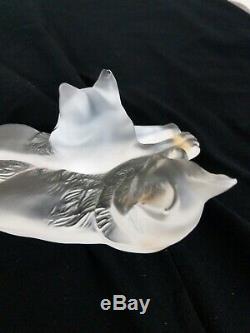 Lalique Happy And Heggie Cat Frosted Clear Crystal Glass Figurine 6.5