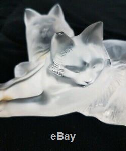 Lalique Happy And Heggie Cat Frosted Clear Crystal Glass Figurine 6.5