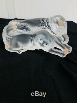 Lalique Happy And Heggie Cat Frosted Clear Crystal Glass Figurine 6.5