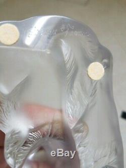 Lalique Happy And Heggie Cat Frosted Clear Crystal Glass Figurine 6.5