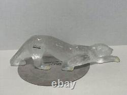 Lalique Zeila Crystal Panther Large Clear & Frosted Crystal Cat Sculpture France