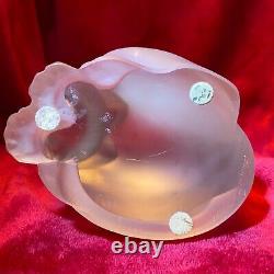 Lalique large Chat Asis Cat sculpture in clear and frosted glass, heavy piece