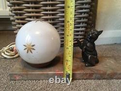 Lamp Art Deco French vintage Cat Glass Globe moon on Marble Base Lamp