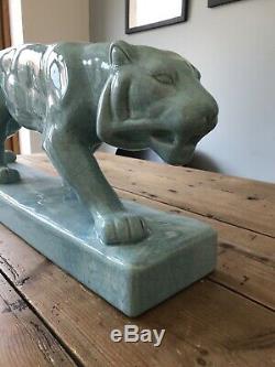 Large Art Deco Style Puma Lion Tiger Big Cat Aqua Porcelain China L&V Ceramics