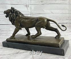 Large Bronze Sculpture Male African Lion Cougar Big Cat Statue African Art Deco