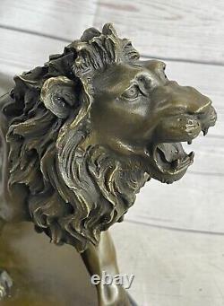 Large Bronze Sculpture Male African Lion Cougar Big Cat Statue African Art Deco