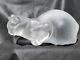 Large Famous Lalique Frosted Crystal Crouching Cat Figurine Made In France 9.5