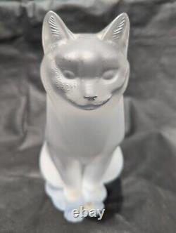 Large Famous Lalique Frosted Crystal Sitting Cat Figurine Made In France 8.25