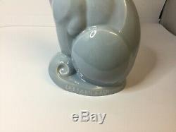 Large French Art Deco Grey Ceramic Cat Figure 1930s Signed Charles Lemanceau