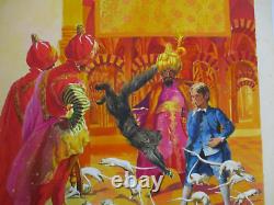 Large Painting Antique Book Cover Illustration Vintage Art Deco Orientalist Cat