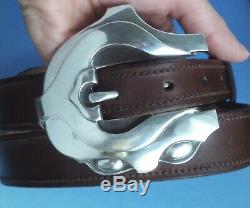 Large Sterling Silver Barry Kieselstein Cord Art Deco Cat's Eyes Buckle Belt