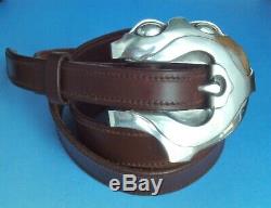 Large Sterling Silver Barry Kieselstein Cord Art Deco Cat's Eyes Buckle Belt