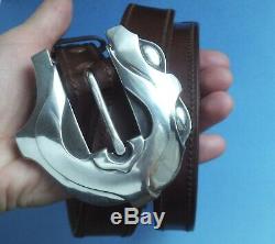 Large Sterling Silver Barry Kieselstein Cord Art Deco Cat's Eyes Buckle Belt