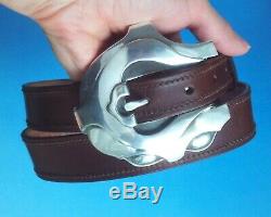 Large Sterling Silver Barry Kieselstein Cord Art Deco Cat's Eyes Buckle Belt