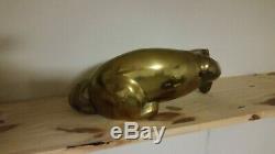 Large Vintage Dolbi Cashier Brass Stylized Panther Cat Sculpture 1980's