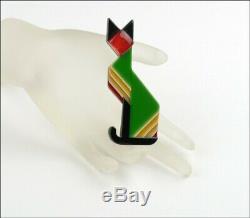 Lea Stein Paris Figural Geometric Art Deco Green Egyptian Cat Brooch Pin New