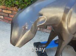 Lifesize Art Deco 27 By 47 Metal Puma / Leopard / Jaguar / Big Cat Sculpture