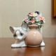 Lladro Vintage Porcelain Figurine Statue Cat With Flower Figure Marked Spain