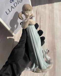 Lladro Vintage Porcelain Figurine Statue Girl with Cats Figure Spain Marked Deco