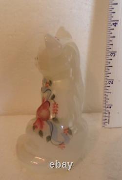 ++ Look Fenton Glass Floral Cat Handpainted And Signed Figurine Display ++