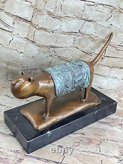 Lost Wax Method Botero Cat Feline Sculpted Bronze Sculpture Figurine Gift Deco