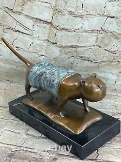 Lost Wax Method Botero's Cat Feline Sculpted Bronze Sculpture Figurine Gift Deco