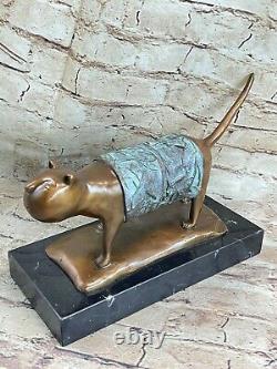 Lost Wax Method Botero's Cat Feline Sculpted Bronze Sculpture Figurine Gift Deco