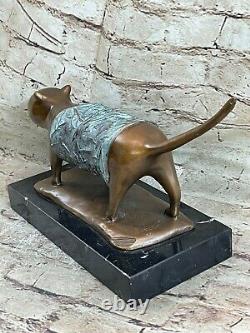 Lost Wax Method Botero's Cat Feline Sculpted Bronze Sculpture Figurine Gift Deco