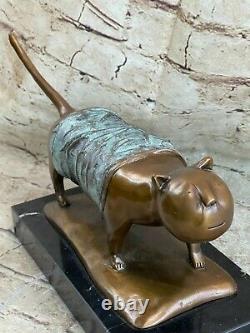 Lost Wax Method Botero's Cat Feline Sculpted Bronze Sculpture Figurine Gift Deco