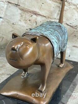 Lost Wax Method Botero's Cat Feline Sculpted Bronze Sculpture Figurine Gift Deco