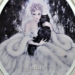 Louis Icart Sweet Mystery Framed Wall Art Woman Black Persian Cat