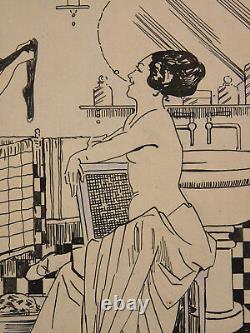 Lucien GUY (XIX-XX) Encre chine 2 femmes nues nu érotique époque art deco 1930