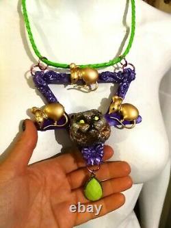 Luxury jewelry necklace pendant woman art deco nouveau liberty silver gold cat k