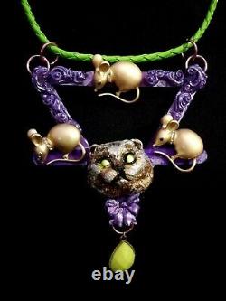 Luxury jewelry necklace pendant woman art deco nouveau liberty silver gold cat k