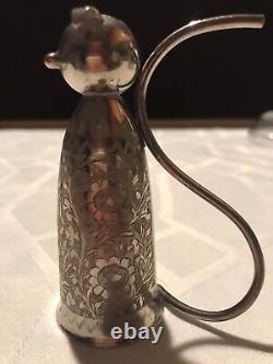 MARKED. Art Deco 1930s Cat 1oz Silver Plated Shot Glass Jigger Barware Cup