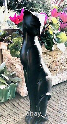 MCM Art Deco Sleek Hand Carved Stone Cat Seated Tall Sculpture Statue 11
