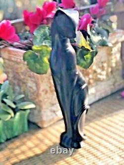 MCM Art Deco Sleek Hand Carved Stone Cat Seated Tall Sculpture Statue 11