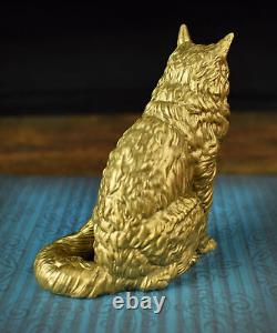 Maine Coon Cat Solid Brass Statue Art Collection, Desktop Display Decor gift