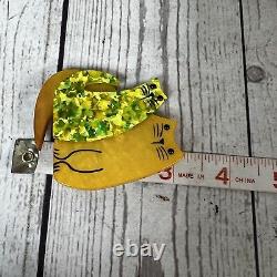 Marie-Christine Pavone Signed Brooch Double Cat Yellow Art Deco Galalith
