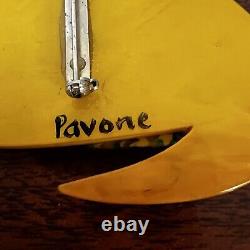 Marie-Christine Pavone Signed Brooch Double Cat Yellow Art Deco Galalith