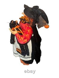 Mark Roberts Halloween Witch with Black Cat Doll Figurine Free Standing