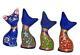 Metal Cat Figurine Sculpture Heavy Miniature Cat Figure, Kitten Desk Cat Blue