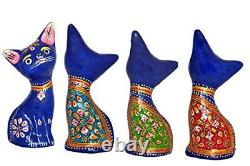 Metal Cat Figurine Sculpture Heavy Miniature Cat Figure, Kitten Desk Cat Blue