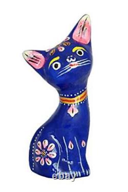 Metal Cat Figurine Sculpture Heavy Miniature Cat Figure, Kitten Desk Cat Blue