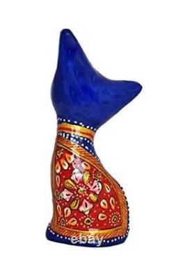 Metal Cat Figurine Sculpture Heavy Miniature Cat Figure, Kitten Desk Cat Blue