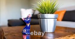 Metal Cat Figurine Sculpture Heavy Miniature Cat Figure, Kitten Desk Cat Blue