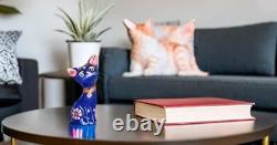Metal Cat Figurine Sculpture Heavy Miniature Cat Figure, Kitten Desk Cat Blue