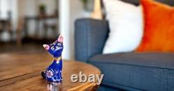 Metal Cat Figurine Sculpture Heavy Miniature Cat Figure, Kitten Desk Cat Blue