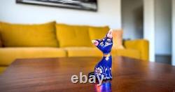 Metal Cat Figurine Sculpture Heavy Miniature Cat Figure, Kitten Desk Cat Blue